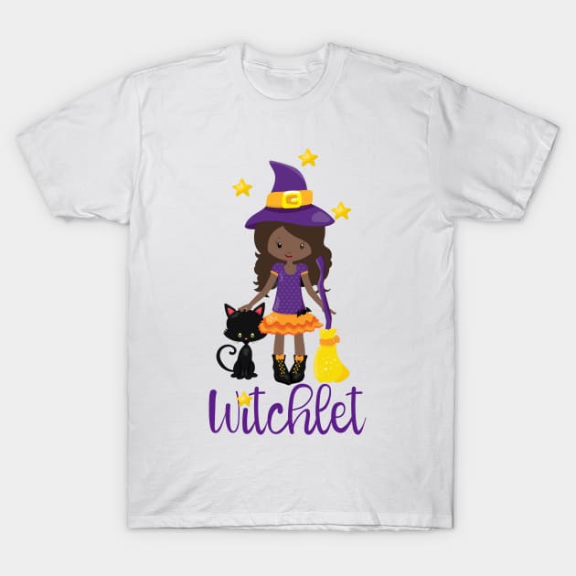 Witch Gift Kids Witchy Halloween Design Black Cat Broomstick T-Shirt by InnerMagic